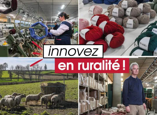 4 photos de la filature Fonty et logo Innovez en ruralité