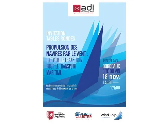 affiche sur la table ronde proposée le 18 novembre 2024 à Bordeaux sur Propulsion des navires par le vent : une voie de transition pour le transport maritime