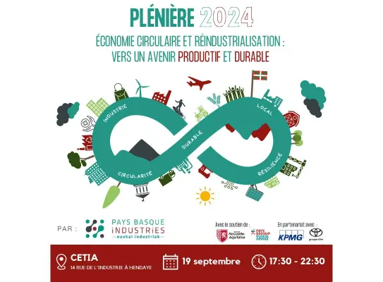 affiche pour la plénière Pays Basque Industrie du 17 septembre sur l'économie circulaire et la réindustrialisation