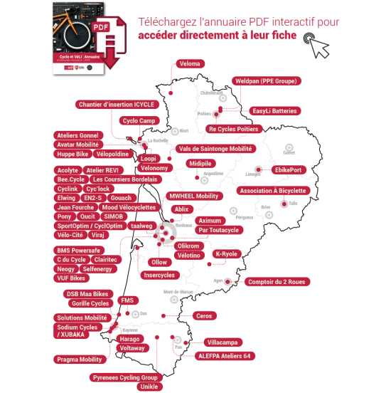 Carte annuaire Cycle et VéLI en Nouvelle-Aquitaine