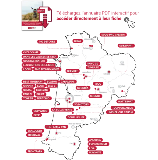 Carte des entreprises de l'annuaire Tourisme et Innovation en Nouvelle-Aquitaine