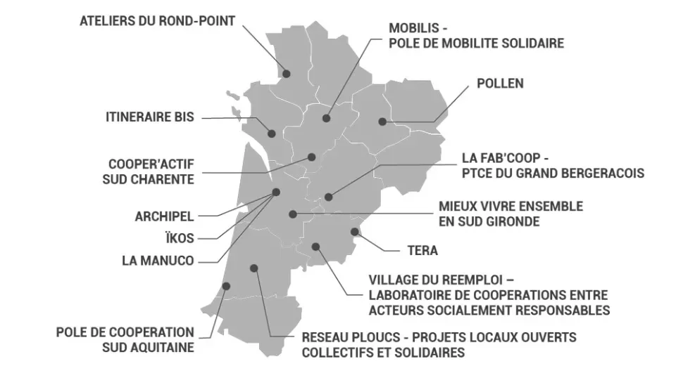 Carte des pôles territoriaux de coopération économique en Nouvelle-Aquitaine