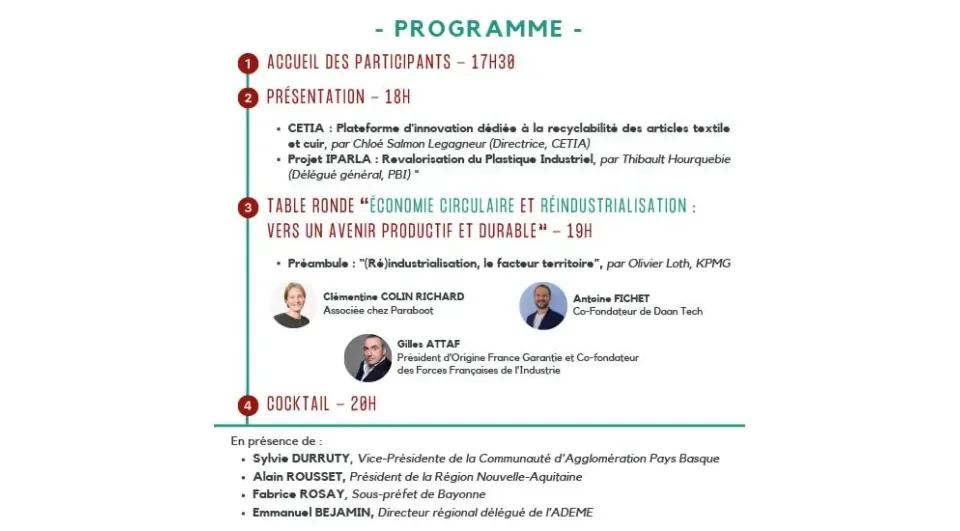 affichage du programme de la soirée dédiée à l'𝐄𝐜𝐨𝐧𝐨𝐦𝐢𝐞-𝐜𝐢𝐫𝐜𝐮𝐥𝐚𝐢𝐫𝐞 𝐞𝐭 𝐑𝐞́𝐢𝐧𝐝𝐮𝐬𝐭𝐫𝐢𝐚𝐥𝐢𝐬𝐚𝐭𝐢𝐨𝐧